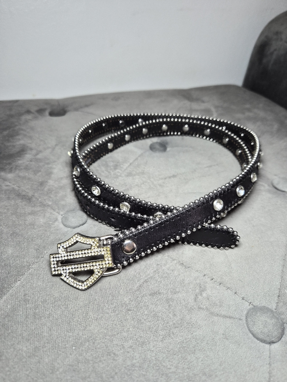 Harley-Davidson Black Crystal Studded Logo Belt